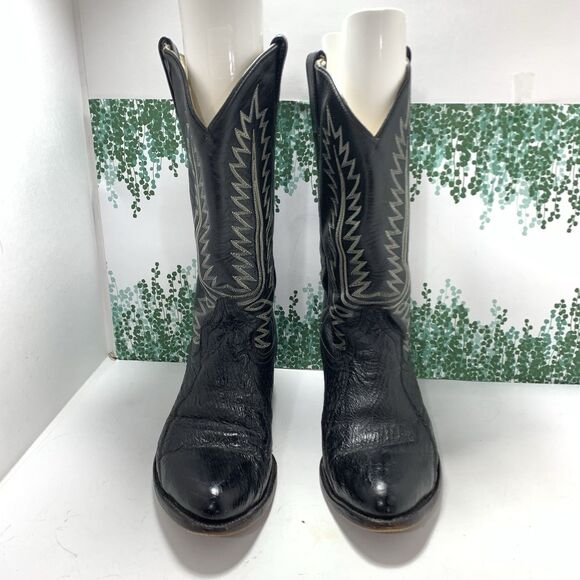 Cowtown Vintage Black Exotic Embroidered Leather Cowboy Mens 9D main image 10